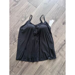 32 Degrees Cool Tank With Bra Women XL Black Pleated Adjustable Spaghetti Strap